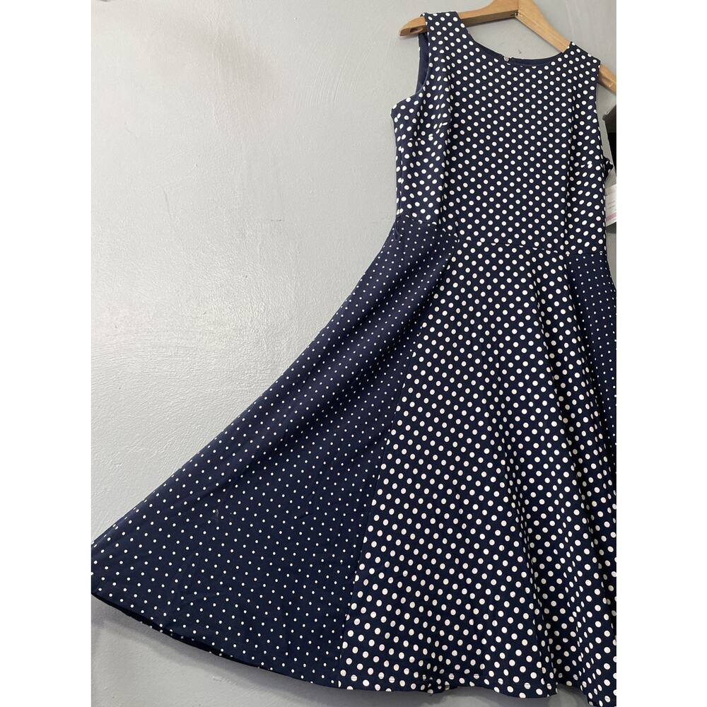 Danny & Nicole Dress Size 10 Navy White Polka Dot Classic Kentucky Derby Church
